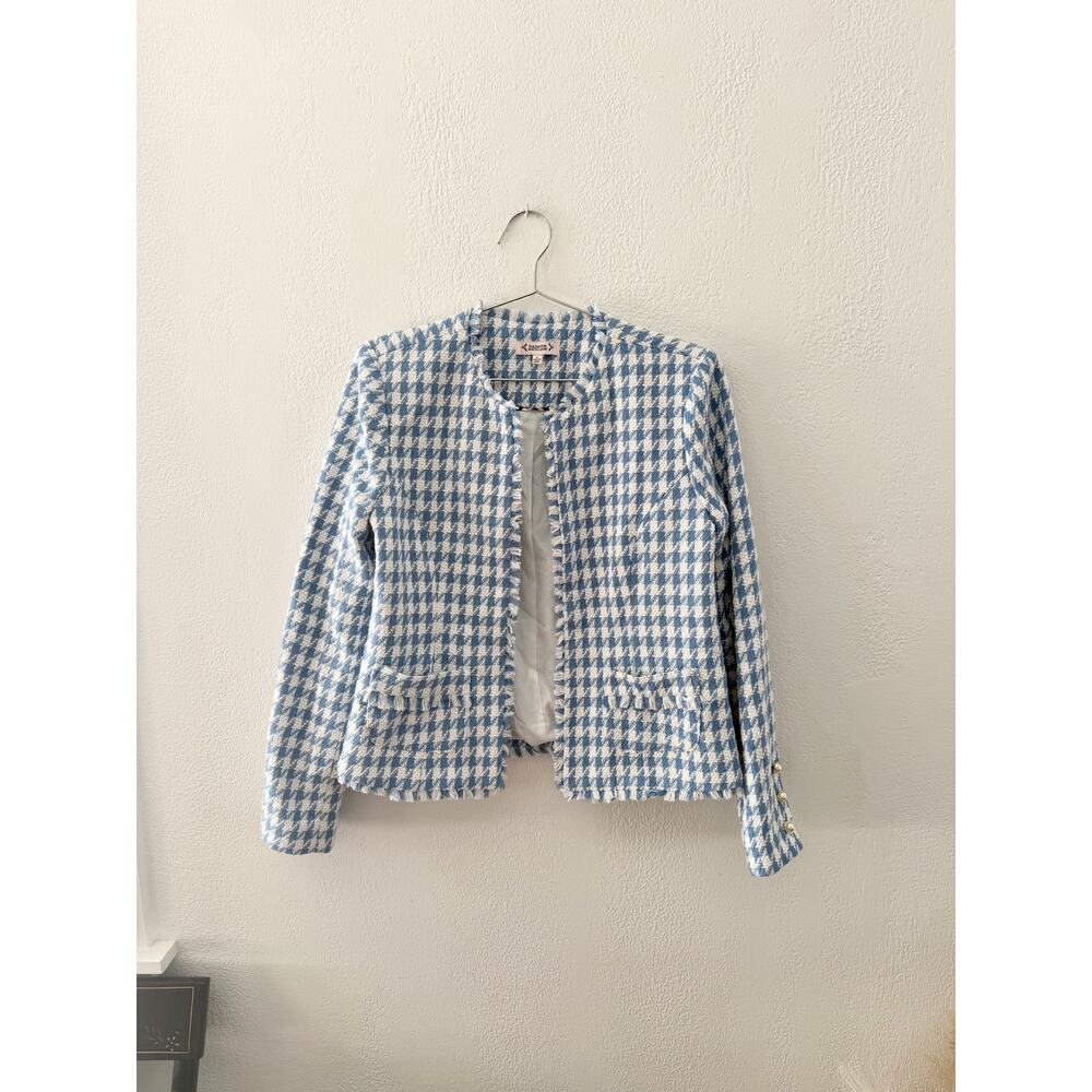 Vintage Nanette Lepore Light Blue Houndstooth Open Front Jacket - Size S